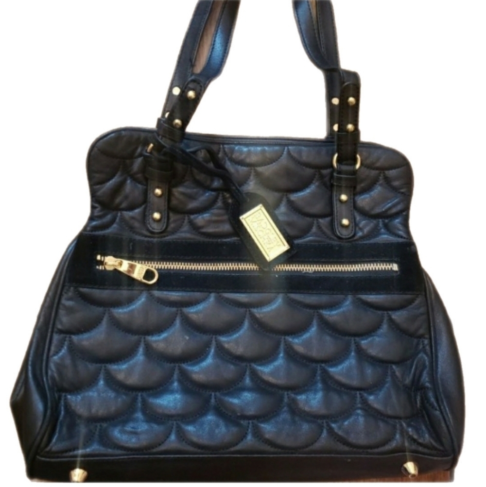 Badgley Mischka Black Quilted Handbag with Gorgeous Gold Accents